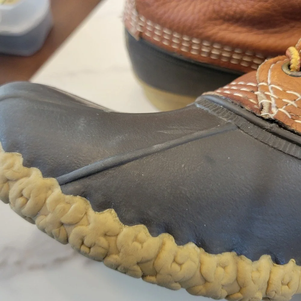 LL Bean Mens 8 inch Bean Boots Brown Tan Leather Duck Boots Size 10 USA